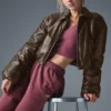 Blouson aviateur court « Premier » en simili cuir - Espresso