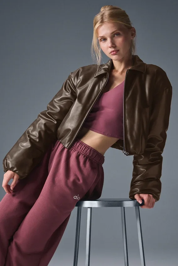 Blouson aviateur court « Premier » en simili cuir - Espresso
