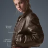 Blouson aviateur court « Premier » en simili cuir - Espresso