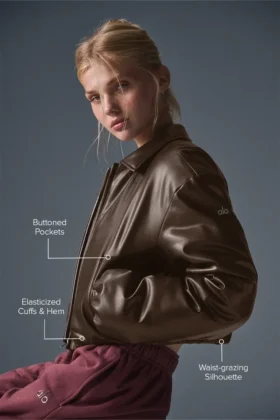 Blouson aviateur court « Premier » en simili cuir – Espresso