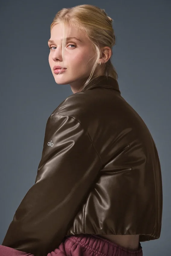 Blouson aviateur court « Premier » en simili cuir - Espresso