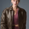 Blouson aviateur court « Premier » en simili cuir - Espresso