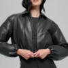 Blouson aviateur court « Premier » en simili cuir - Noir