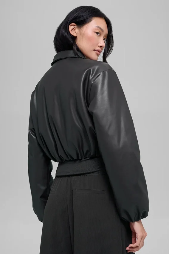 Blouson aviateur court « Premier » en simili cuir - Noir