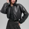Blouson aviateur court « Premier » en simili cuir - Noir