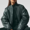 Blouson aviateur Premier en simili cuir - Vert charbon