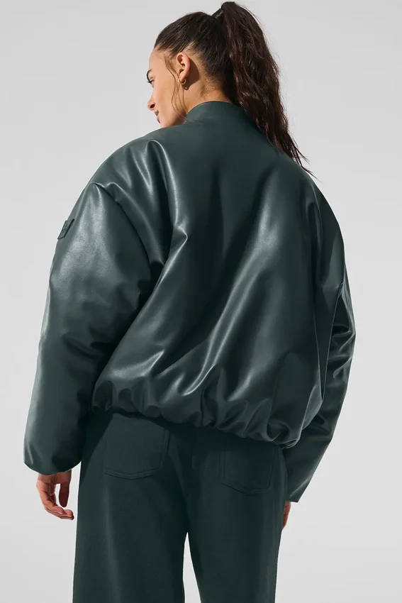 Blouson aviateur Premier en simili cuir - Vert charbon