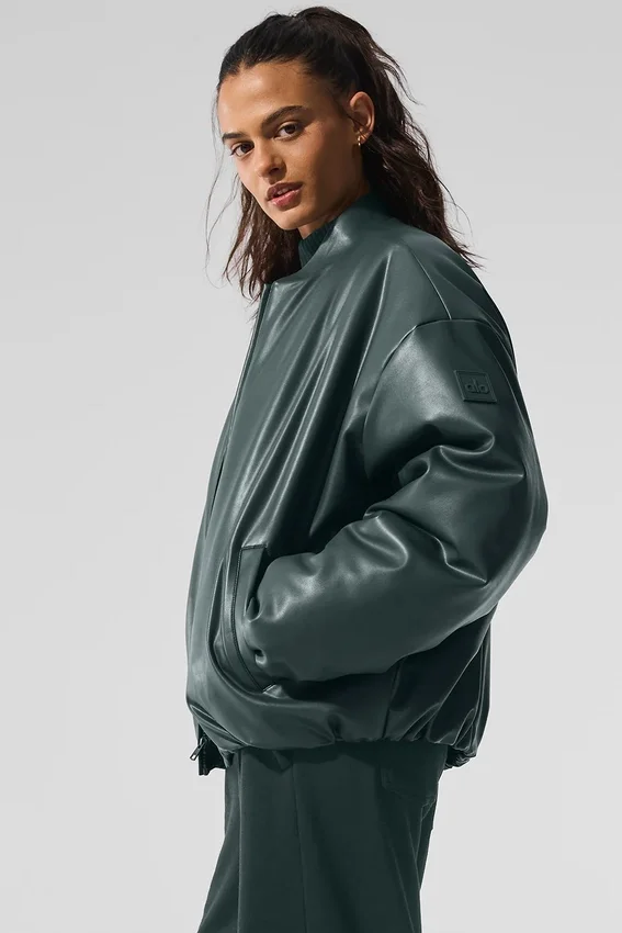 Blouson aviateur Premier en simili cuir - Vert charbon