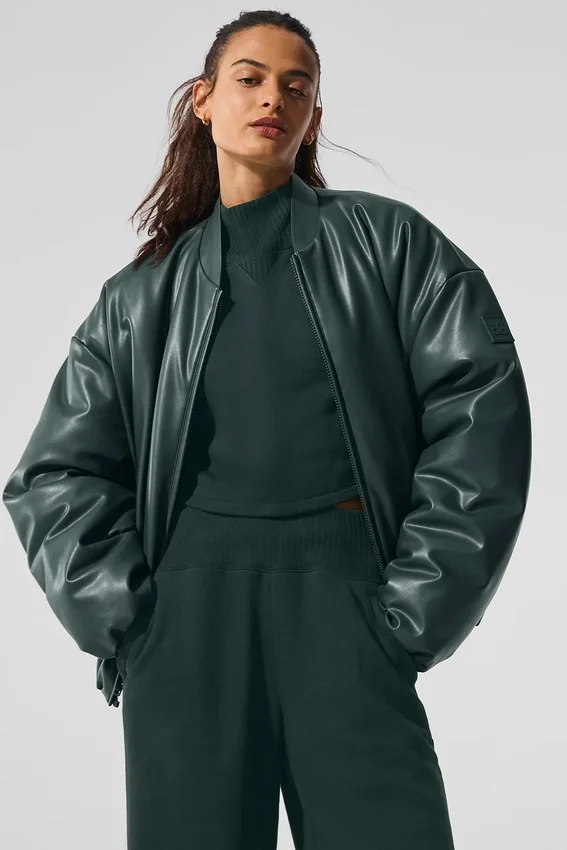 Blouson aviateur Premier en simili cuir - Vert charbon
