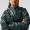 Blouson aviateur Premier en simili cuir - Vert charbon
