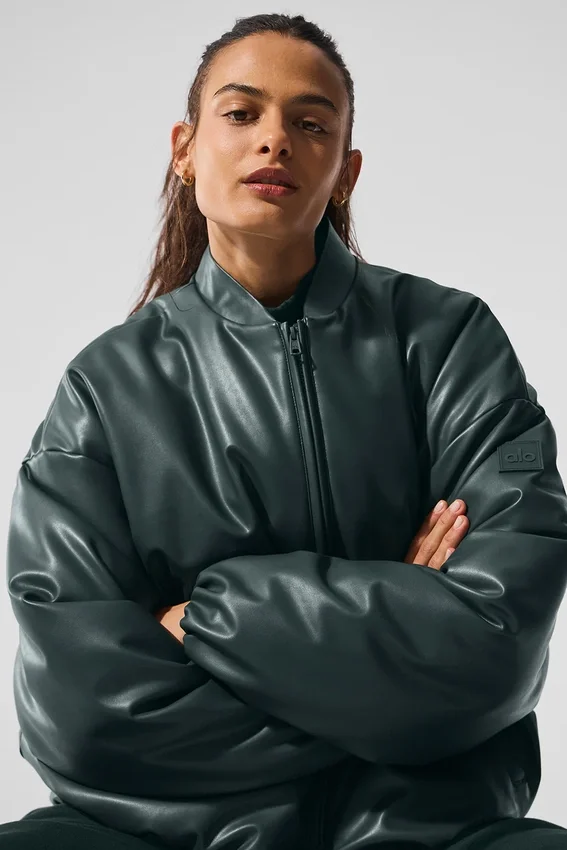 Blouson aviateur Premier en simili cuir - Vert charbon
