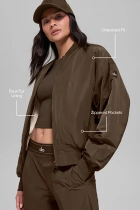 Blouson aviateur Urbanite en fausse fourrure – Espresso/Ivoire