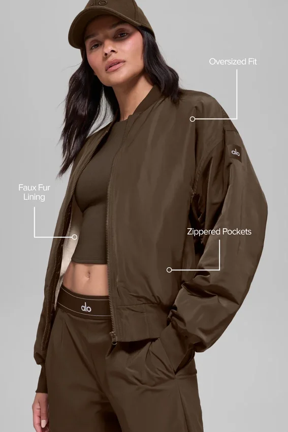 Blouson aviateur Urbanite en fausse fourrure - Espresso/Ivoire