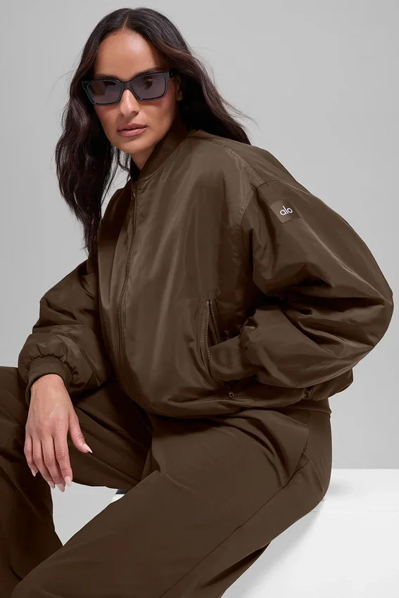 Blouson aviateur Urbanite en fausse fourrure - Espresso/Ivoire