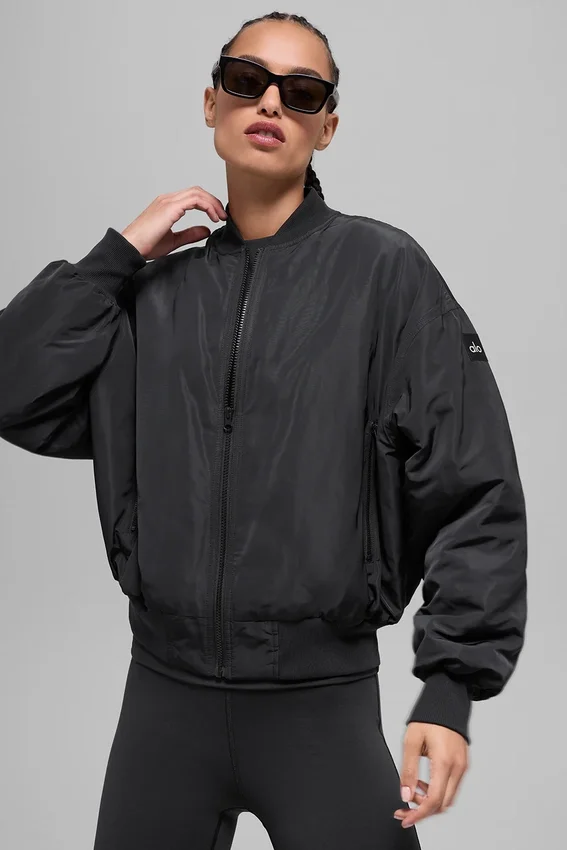 Blouson aviateur Urbanite en fausse fourrure - Noir/Ivoire