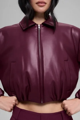 Bomber court « Premier » en simili cuir – Bordeaux