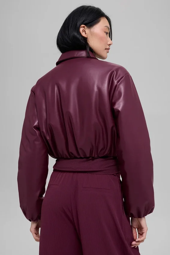 Bomber court « Premier » en simili cuir - Bordeaux