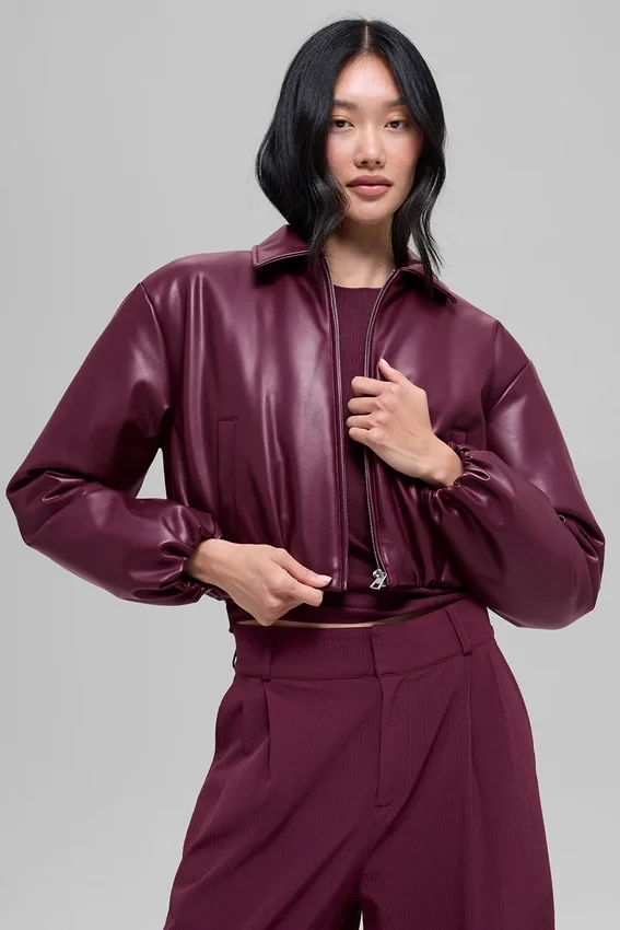 Bomber court « Premier » en simili cuir - Bordeaux