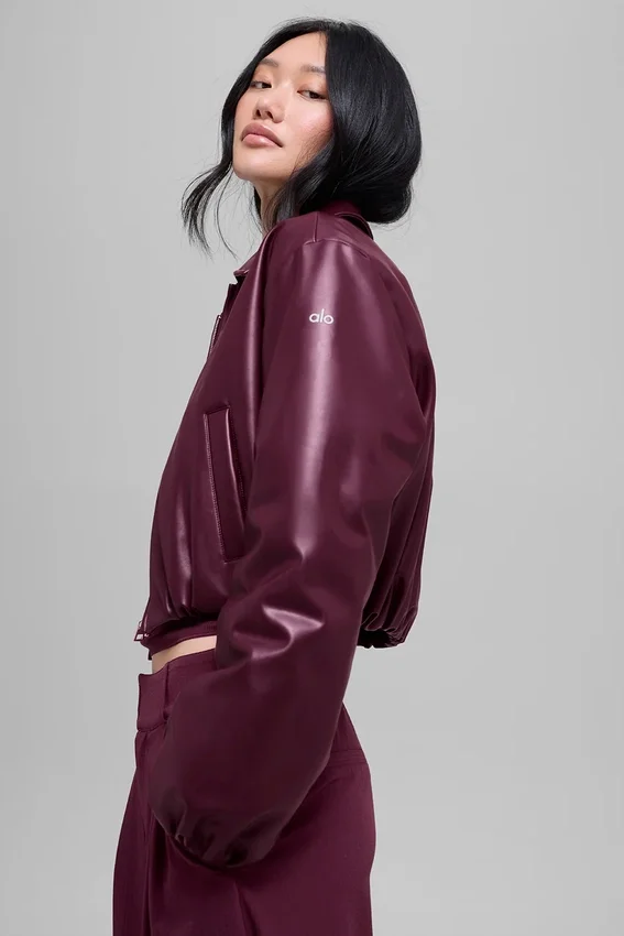 Bomber court « Premier » en simili cuir - Bordeaux