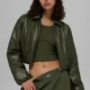 Bomber court Premier en simili cuir - Vert olive