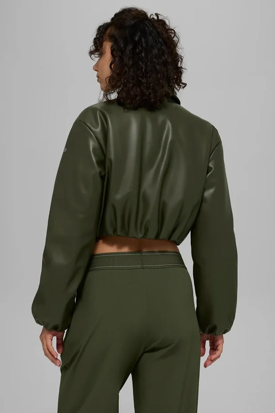 Bomber court Premier en simili cuir - Vert olive