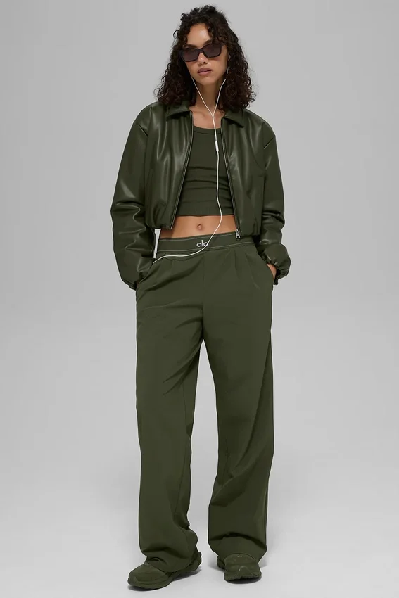 Bomber court Premier en simili cuir - Vert olive