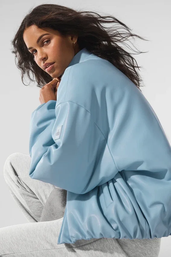 Bomber Premier en simili cuir - Bleu céleste