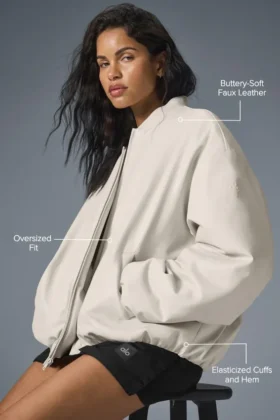 Bomber Premier en simili cuir – Bone