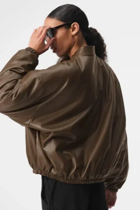 Bomber Premier en simili cuir – Espresso