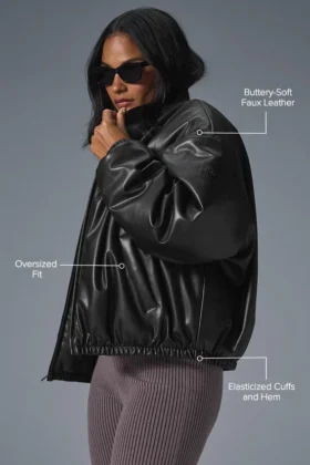 Bomber Premier en simili cuir – Noir