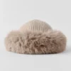 Bonnet Courchevel en cachemire et fausse fourrure - Gris chiné