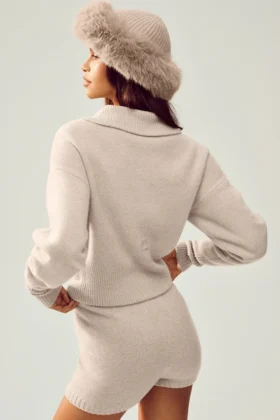 Bonnet Courchevel en cachemire et fausse fourrure – Gris chiné