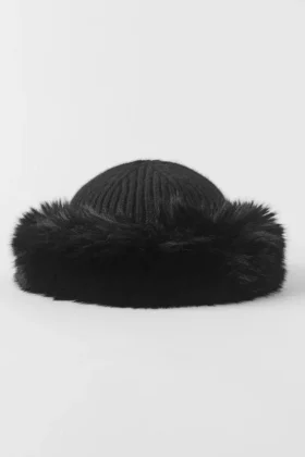 Bonnet en cachemire et fausse fourrure Courchevel – Noir
