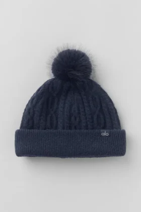Bonnet « Winter Bliss » en maille torsadée – Bleu marine