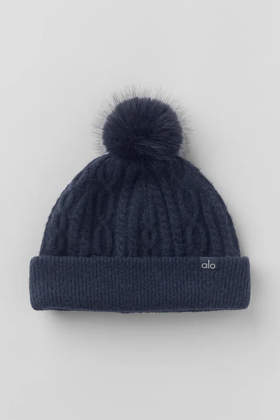 Bonnet « Winter Bliss » en maille torsadée - Bleu marine
