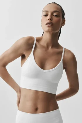 Bralette « Delight » en modal sans coutures à effet côtelé - Blanc