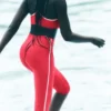 Capri High-Waist Airlift ultra-moulant à contraste - Rouge bonbon/Blanc