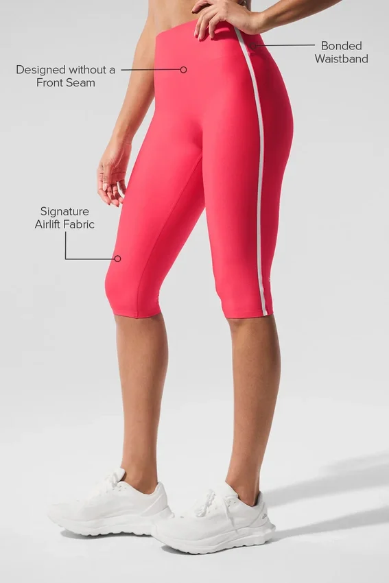 Capri High-Waist Airlift ultra-moulant à contraste - Rouge bonbon/Blanc