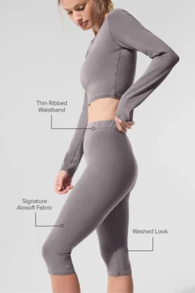 Capri « Iconic 90’S » High-Waist Alosoft délavé – Délavage gris froid