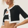 Cardigan court « Capri Dream » en coton et cachemire - Noir/Blanc