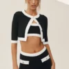 Cardigan court « Capri Dream » en coton et cachemire - Noir/Blanc