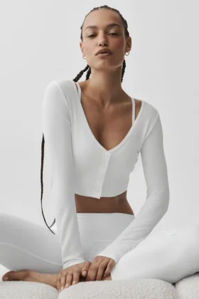 Cardigan court côtelé Whisper - Blanc