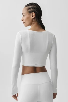 Cardigan court côtelé Whisper – Blanc