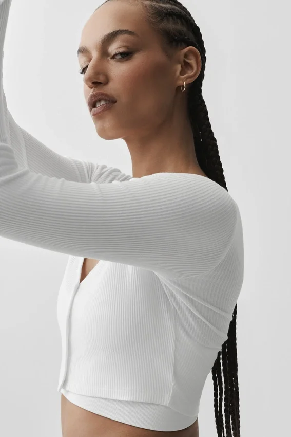 Cardigan court côtelé Whisper - Blanc