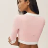 Cardigan court « Dream » en coton et cachemire, coupe capri – Rose ensoleillé/Blanc