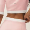 Cardigan court « Dream » en coton et cachemire, coupe capri – Rose ensoleillé/Blanc