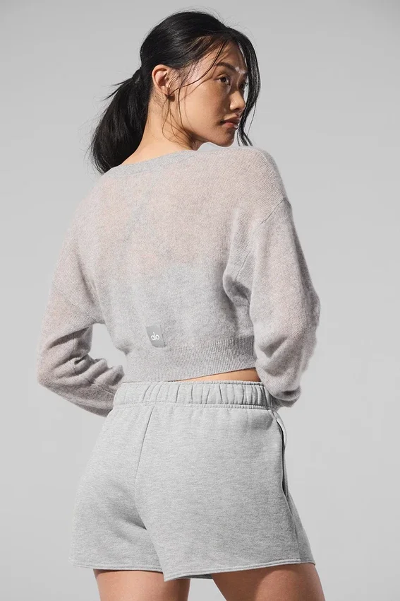 Cardigan court en cachemire transparent - Gris chiné athlétique