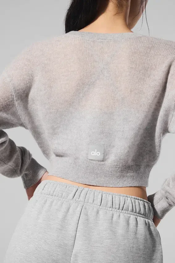 Cardigan court en cachemire transparent - Gris chiné athlétique