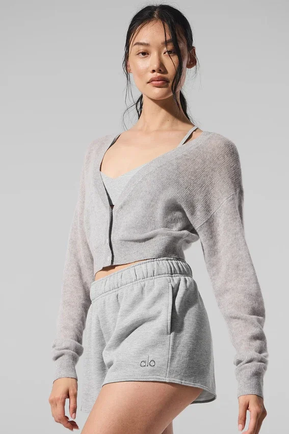 Cardigan court en cachemire transparent - Gris chiné athlétique