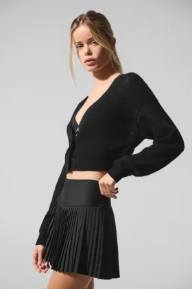 Cardigan court en cachemire transparent - Noir